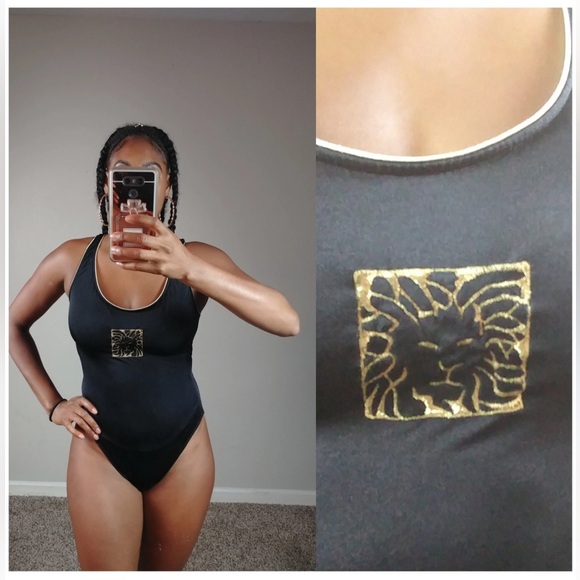 Anne Klein Vintage Navy with Gold Trimmings One Piece Bathing suit - Picture 1 of 12